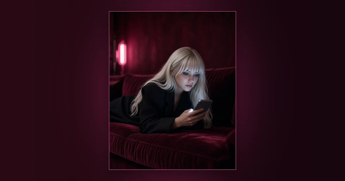 Telegram Is a Secret Search Engine: Girls Lounge cover image showing an illustrated woman silhouette holding a phone with chat bubbles and hearts, neon pink lighting (AI-generated illustration)