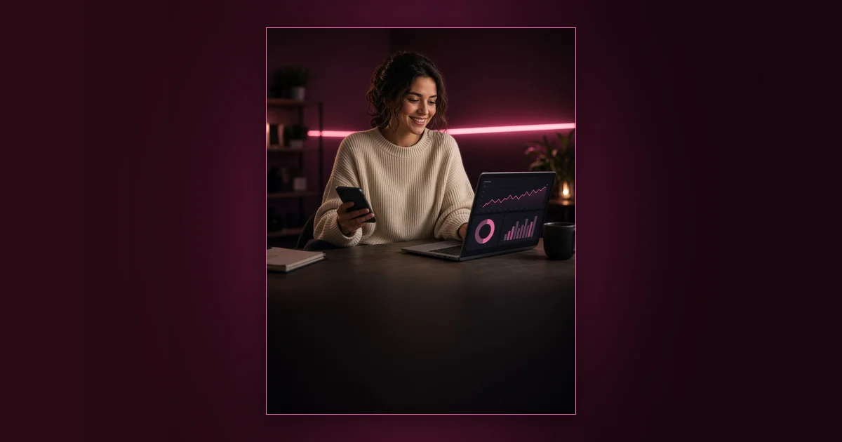 Turn Casual Subs Into Big Spenders: Girls Lounge cover image showing an illustrated woman silhouette next to a phone showing a rising chart, neon pink lighting (AI-generated illustration)