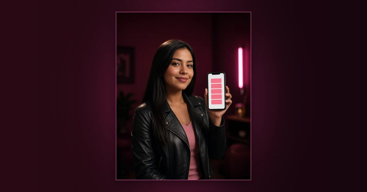 Stop Pasting Your OnlyFans Link: Girls Lounge cover image showing a woman in a blazer filming herself with her phone, neon pink lighting (AI-generated illustration)