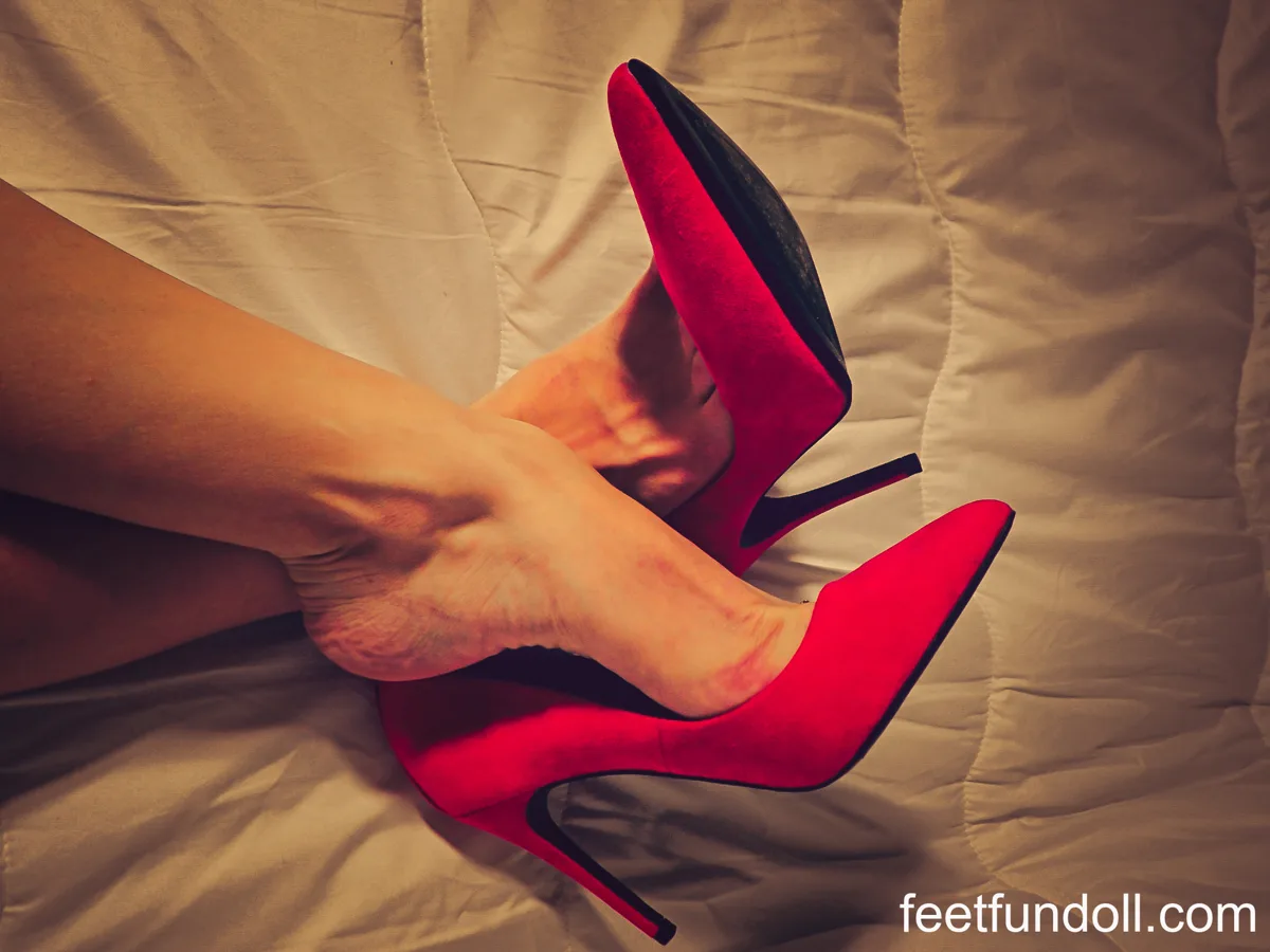 FeetFunDoll, red velvet heels