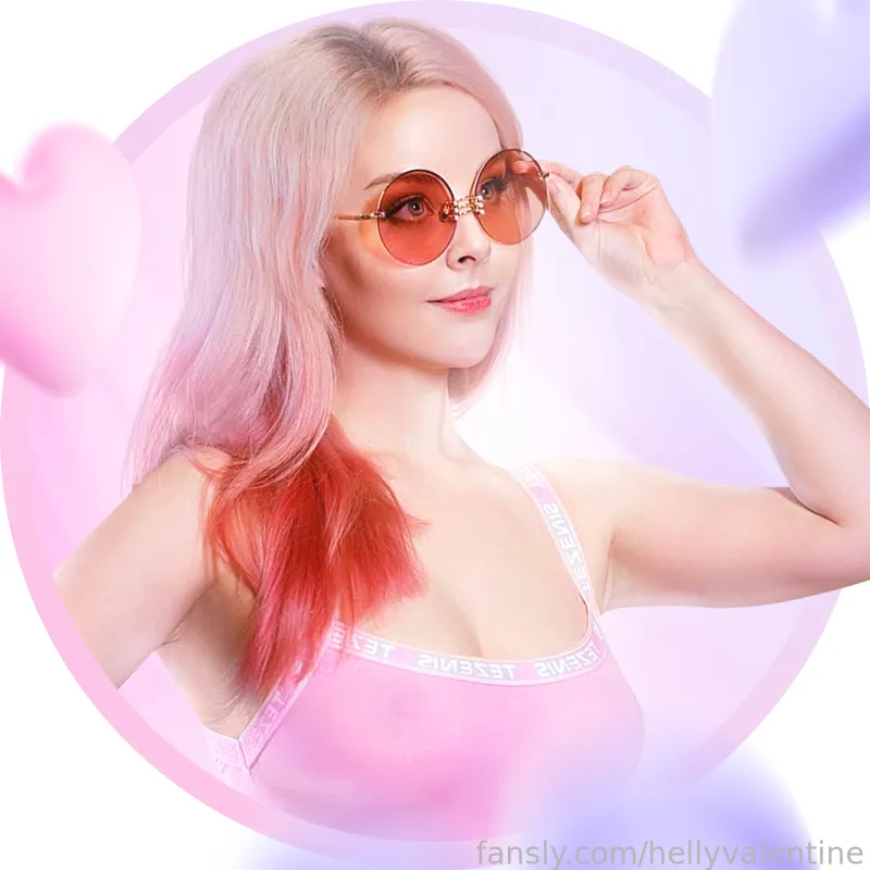 Helly Valentine with pink and white hair and sunglasses