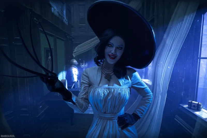 Lada Lyumos as Lady Dimitrescu in cold blue light