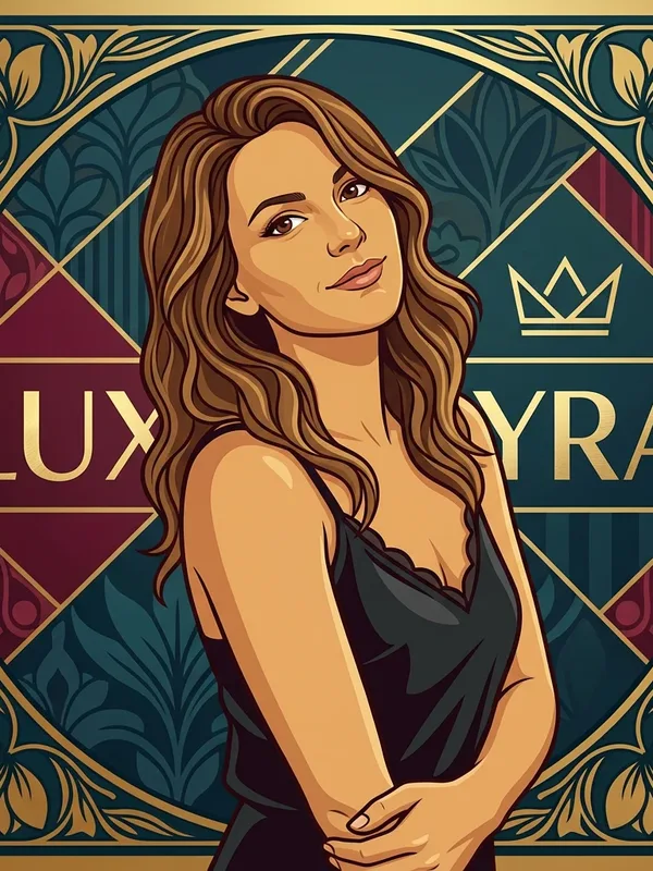 LuxyraLouve, illustrated portrait in a black satin top