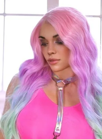 Octokuro in a pink bodysuit with holographic harness, Unicorn set