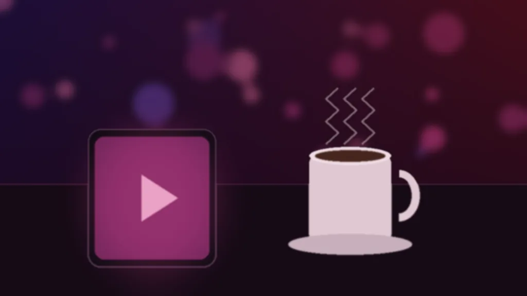 Illustration: a coffee cup next to a phone playing a video